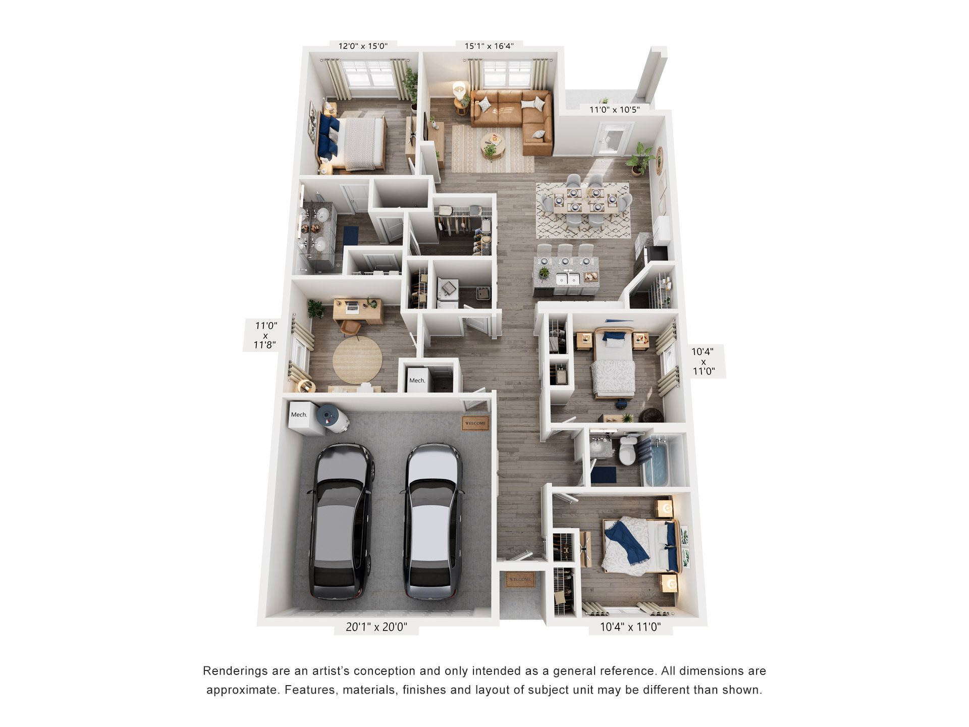 Floor plan for 4 beds, 2 baths, 1764 sqft